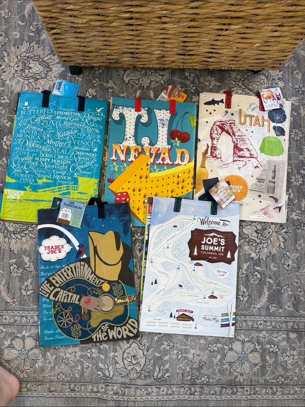 NWT 5 Trader Joe's Reusable Tote Bag Set — Colorful State & Camp Designs - Picture 2 of 12